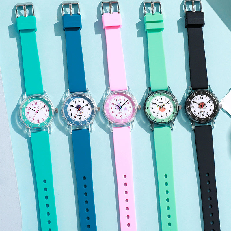 AARON K7023 Astronaut Star Animal Cartoon Design Children Student Silicone Wrist Quartz Watch