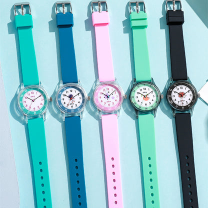 AARON K7023 Astronaut Star Animal Cartoon Design Children Student Silicone Wrist Quartz Watch