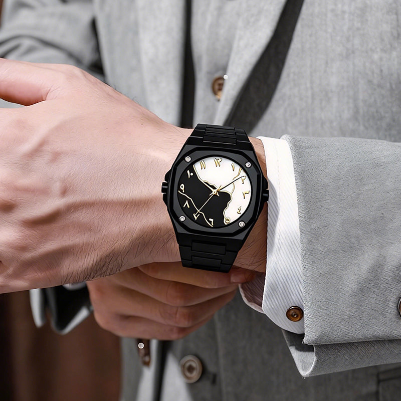 POVATI K7030 Casual Arabic Dial Design Black Wrist Quartz Watch for Men Wholesale Wristwatches
